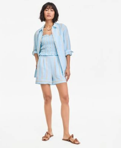 On 34th Womens Kayla Stripe Relaxed Button Down Shirt Smocked Tube Top Pull On Shorts Macys Exclusive