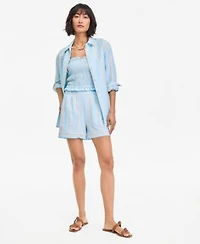 On 34th Womens Kayla Stripe Relaxed Button Down Shirt Smocked Tube Top Pull On Shorts Macys Exclusive