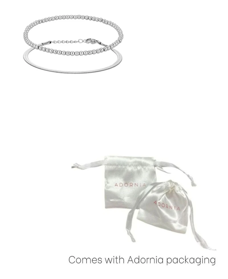 Adornia Tarnish Resistant Silver Herringbone and Beaded Bracelet Set