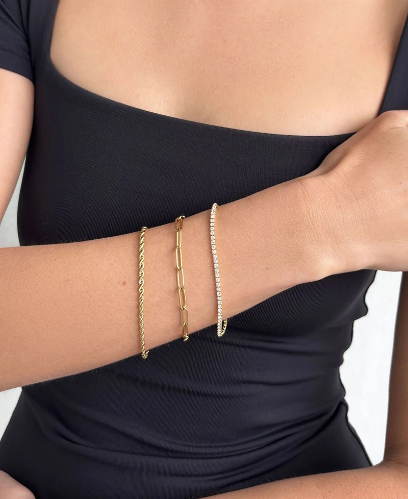 Adornia Gold Paperclip, Rope and Tennis Bracelet Set