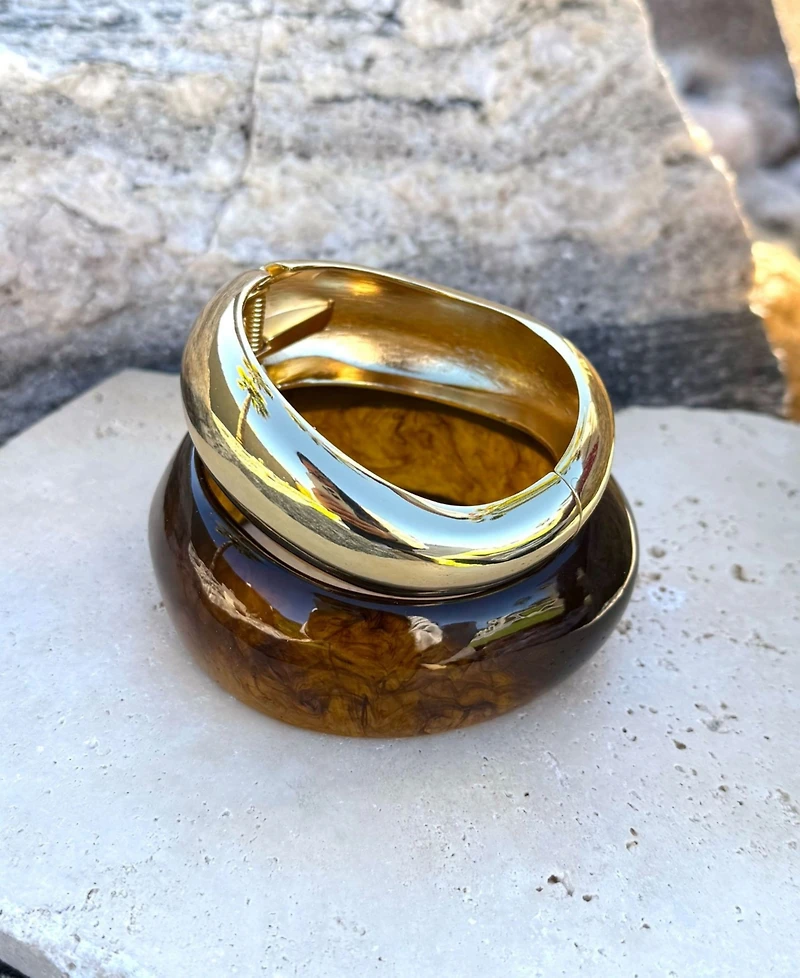 Adornia Gold Chunky Brown and Gold Bangle Bracelet Set