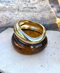 Adornia Gold Chunky Brown and Gold Bangle Bracelet Set