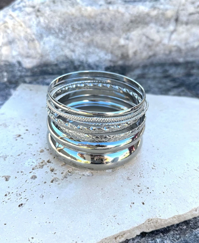 Adornia Silver Plated 8-Bangle Bracelet Set