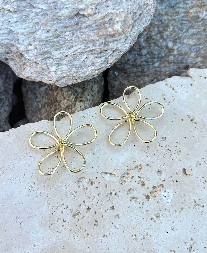 Adornia Gold Oversized Flower Outline Statement Earrings