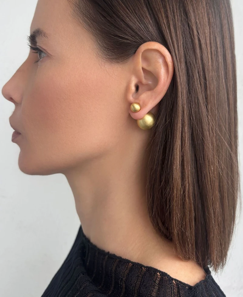 Adornia Gold Matte Finish Double Ball Earrings