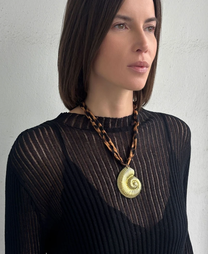 Adornia Gold Shell on Leopard Print Adjustable Necklace