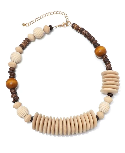 Adornia Mixed Wood Disc Adjustable Disc Necklace