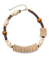 Adornia Mixed Wood Disc Adjustable Disc Necklace