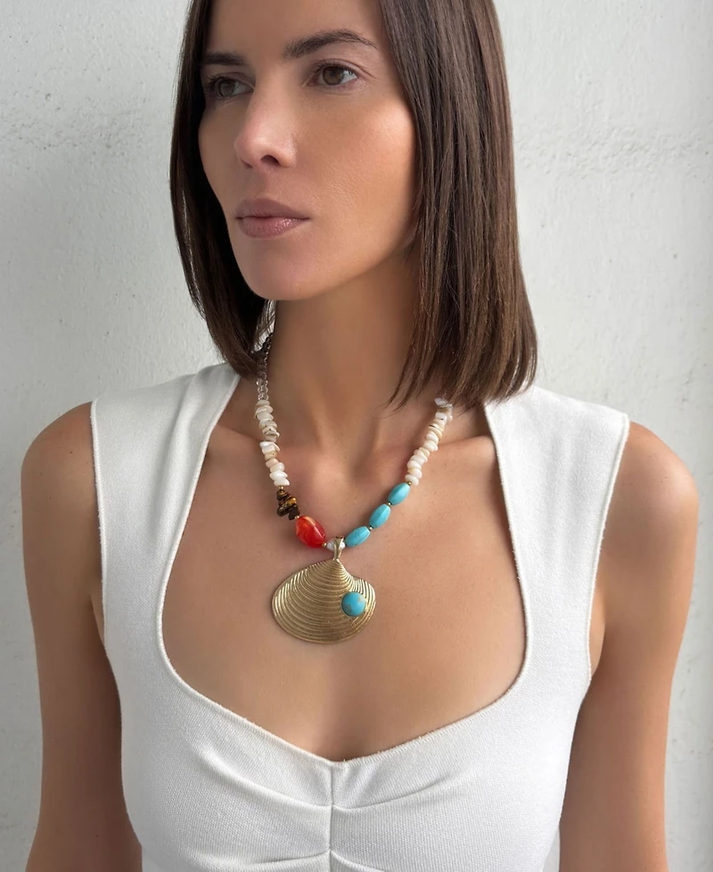 Adornia Gold Mixed Beaded Necklace Oversized Shell Bracelet