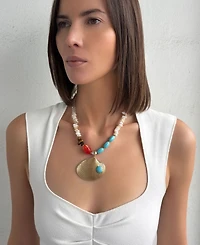 Adornia Gold Mixed Beaded Necklace Oversized Shell Bracelet