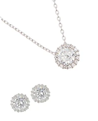 Adornia Crystal Silver 2-Piece Halo Pendant Necklace and Earrings Set