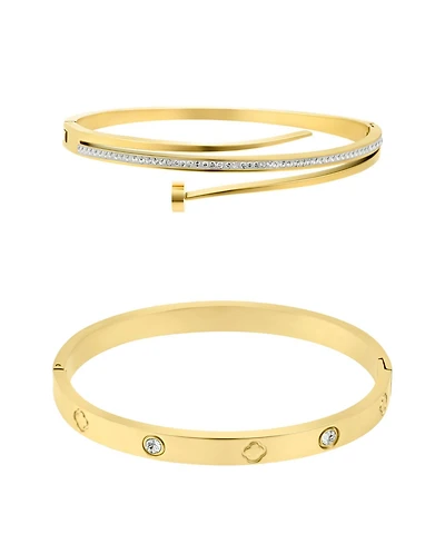 Adornia Gold -Piece Nail and Clover Cuff Bracelet Set