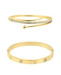 Adornia Gold -Piece Nail and Clover Cuff Bracelet Set