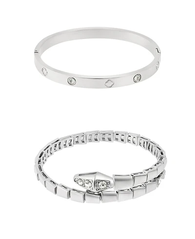 Adornia Silver 2-Piece Snake and Clover Cuff Bracelet Set