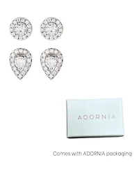 Adornia Cubic Zirconia Silver 2-Piece Halo Stud Earrings Set
