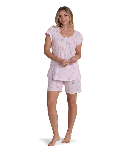 Miss Elaine Women's Short-Sleeve Top and Pull-On Shorts, 2-Pc Set