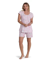 Miss Elaine Women's Short-Sleeve Top and Pull-On Shorts, 2-Pc Set