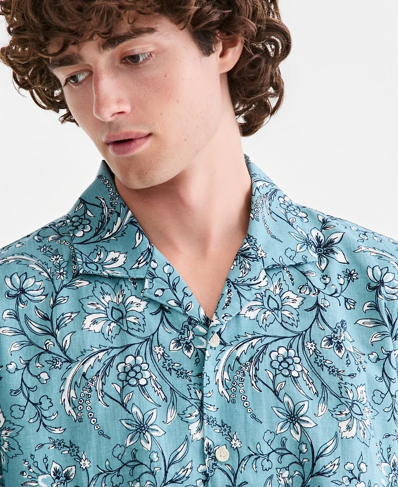 Sun + Stone Men's Linen & Cotton Floral-Print Camp Shirt, Macy's Exclusive