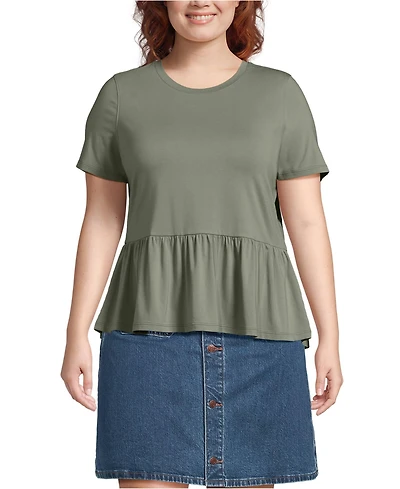 Lands' End Plus Short Sleeve Lightweight Jersey Crew Neck Peplum Tee