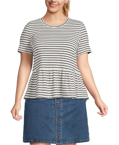 Lands' End Plus Short Sleeve Lightweight Jersey Crew Neck Peplum Tee