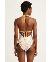 Jessie Zhao New York Women's Yellow Bloom Reversible One Piece Swimsuit
