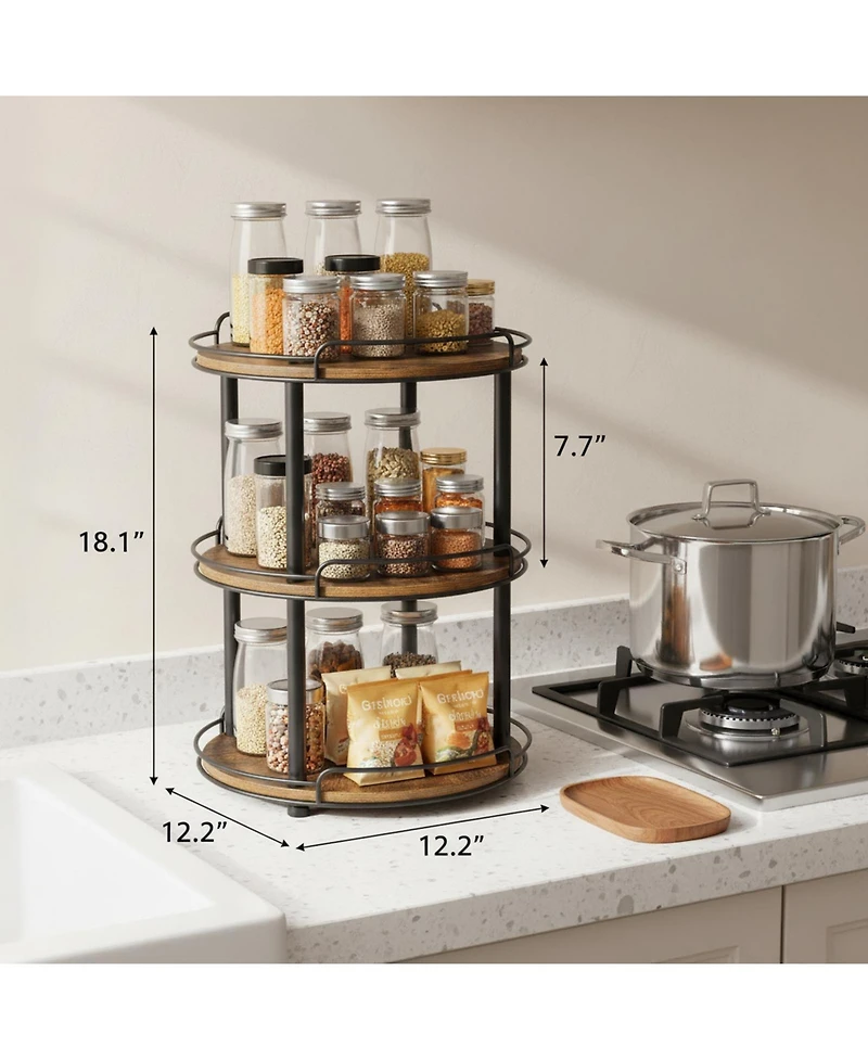 Yigii 12.2'' 3 Tier Wood Lazy Susan Turntable Organizer Spice Rack Kitchen Countertop Pantry Bathroom