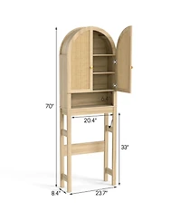 Yigii Over The Toilet Storage Cabinet Arched Rattan Doors Adjustable Shelves Space Saving Freestanding Bathroom Organizer