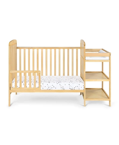 Jujabu 2 in 1 Crib and Changing Table Combo Natural Solid Wood Converts to Toddler Bed