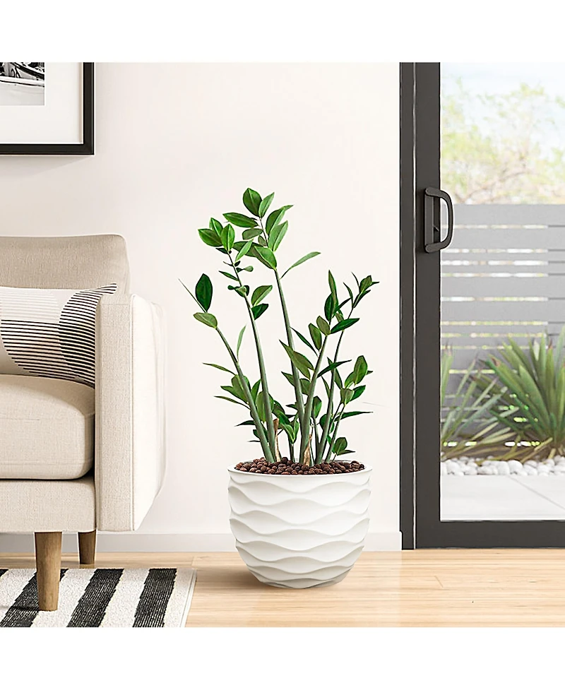 LuxenHome 13.4-Inch Round Waves MgO Planter