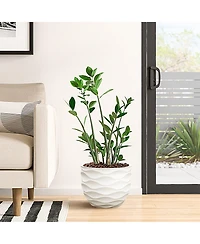 LuxenHome 13.4-Inch Round Waves MgO Planter