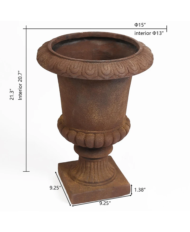 LuxenHome Rustic Brown MgO Indoor/Outdoor Urn Planter, 15" Diameter