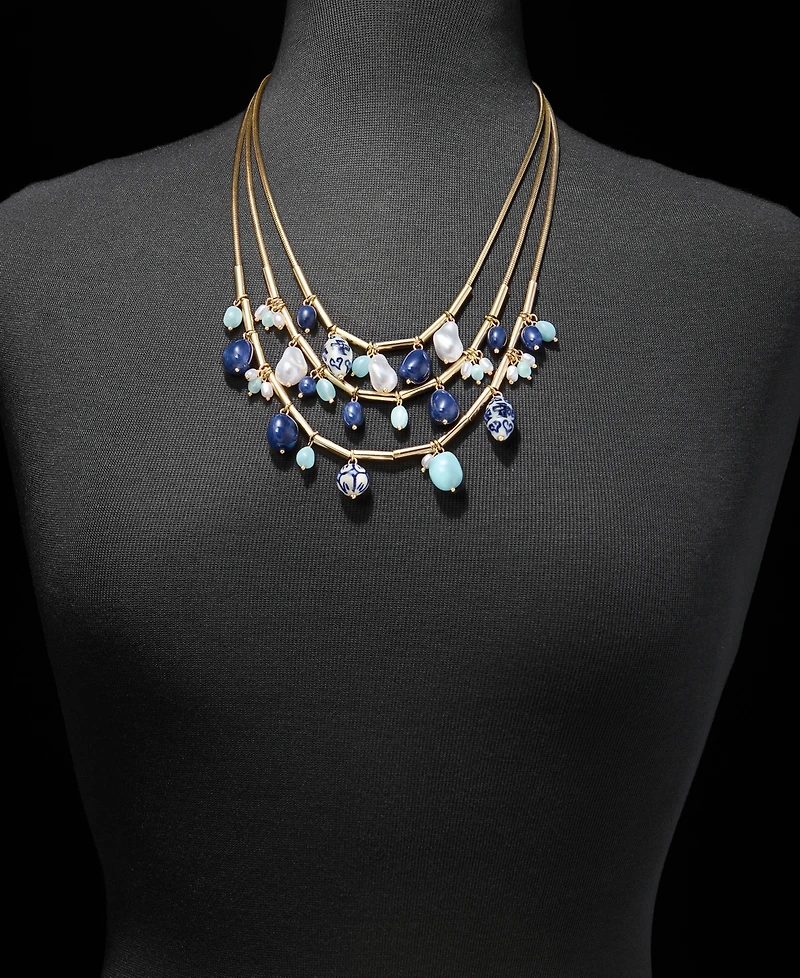 Style & Co Gold-Tone Beaded Three-Layer Necklace, Macy's Exclusive