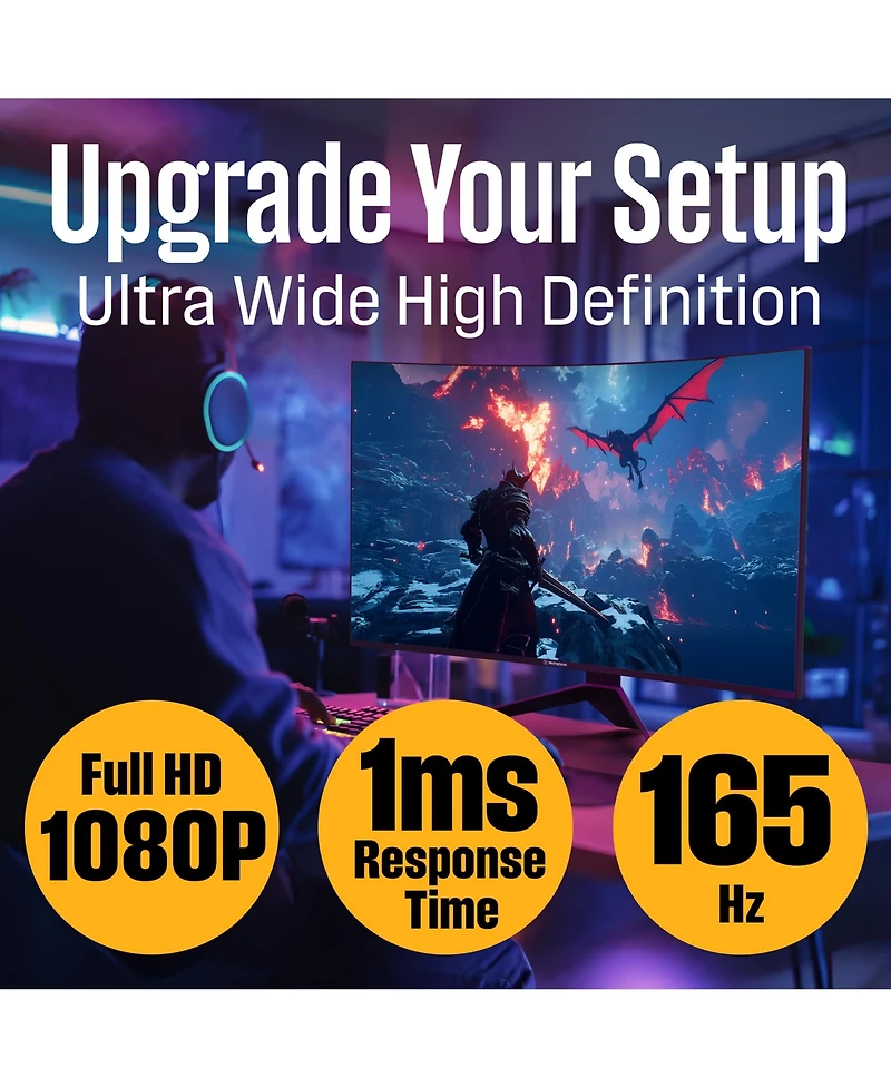 Westinghouse 24" Curved Gaming Monitor, 165Hz, 1080p, 1500R, Amd FreeSync, Built-in Speakers, Hdmi & Dp