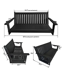 Mega Casa 3-Seater Hdpe Porch Swing 5 Ft Bench with Foldable Cup Holders