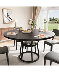 gaomon Round Dining Table for 4-6, 42" Farmhouse Kitchen Table with Storage, Circle Dinner Tables for Kitchen, Dining Room, Living Room, Meeting