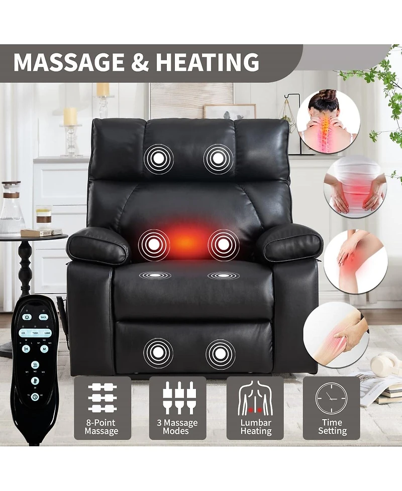 Maison Boucle Oversized Power Lift Recliner Chair for Elderly, Faux Leather Dual Motor Infinite Position with Massage, Heat, Remote & Cup Holders