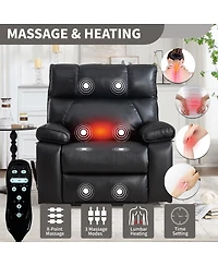 Maison Boucle Oversized Power Lift Recliner Chair for Elderly, Faux Leather Dual Motor Infinite Position with Massage, Heat, Remote & Cup Holders