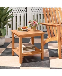 Sugift Patio Acacia Wood Side Table with Slatted Top and Storage Shelf