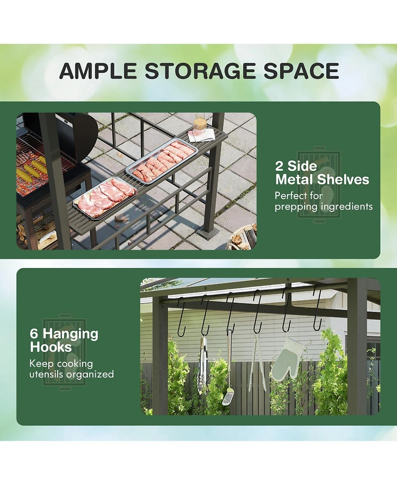 Sugift Hardtop Grill Gazebo with Vented Polycarbonate Roof and Shelves