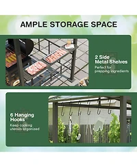 Sugift Hardtop Grill Gazebo with Vented Polycarbonate Roof and Shelves