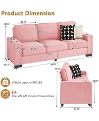 Rainsken Modern 3-Seater Sofa Couch, 83.86" Snowfleece Fabric Sofa, Comfy Compressed Couch with 2 Cup Holders for Living Room, Office