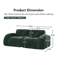 Rainsken Modern 2-Seat Tufted Velvet Sofa, 80 Inch Modular Sectional Loveseat Featuring High-Density Sponge and Anti-Slip Design for Living Room