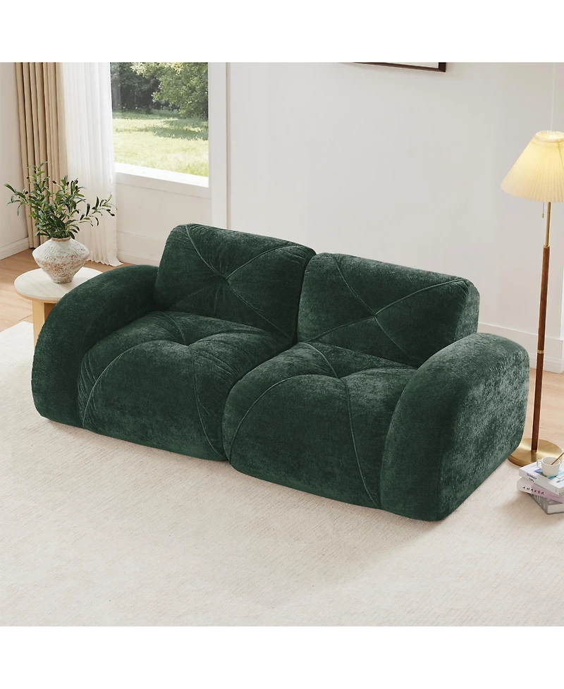 Rainsken Modern 2-Seat Tufted Velvet Sofa, 80 Inch Modular Sectional Loveseat Featuring High-Density Sponge and Anti-Slip Design for Living Room