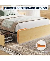 gaomon Bohemian Platform Bed Frame with Rattan Storage Headboard, Adjustable Led Lights, Wooden Support Legs, No Box Spring Needed