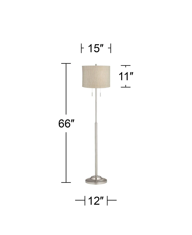 360 Lighting Abba Modern Floor Lamp Standing 66" Tall Brushed Nickel Silver Metal Drum Shade for Living Room Bedroom Office House Home
