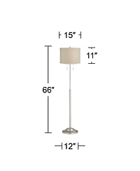 360 Lighting Abba Modern Floor Lamp Standing 66" Tall Brushed Nickel Silver Metal Drum Shade for Living Room Bedroom Office House Home