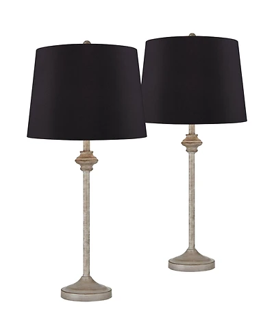 360 Lighting Lynn Country Cottage Buffet Table Lamps 26 3/4" High Set of 2 Light Wood Faux Silk Drum Shade for Bedroom Living Room Office