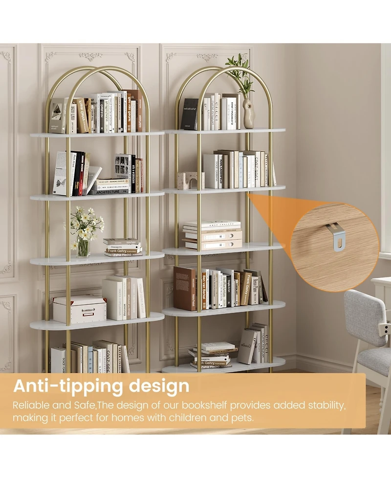 gaomon 2Pcs 71" Bookshelf 5 Tier Bookcase Arched Display Racks Tall Bookshelf Freestanding Open Storage Shelf