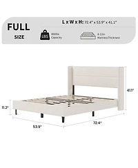 Homfan Upholstered Platform Bed Frame with Soft Headboard – Reinforced Wooden Slats