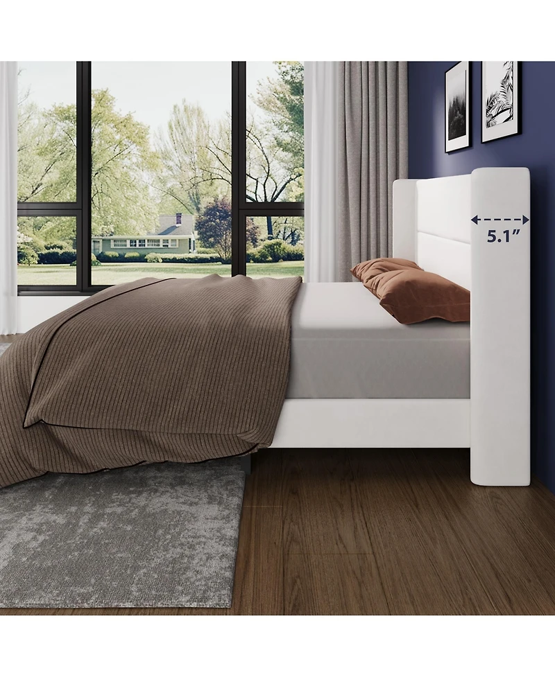 Homfan Upholstered Platform Bed Frame with Soft Headboard - Reinforced Wooden Slats